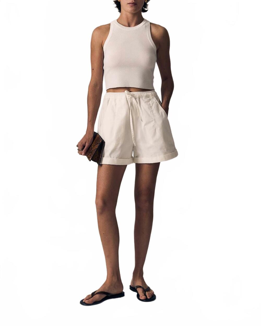 NEW LE JEAN mara sateen drawstring short in soft white